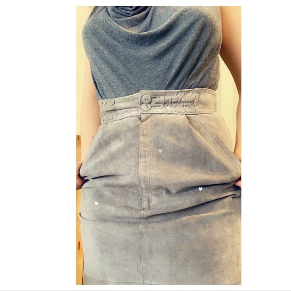 80s Gray leather midi skirt suede